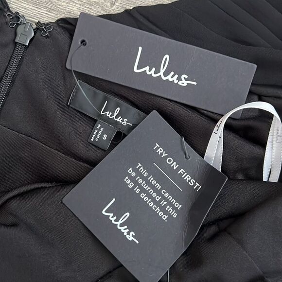 Lulus Heavenly Hues Maxi Dress Small Black Chiffon Slit Formal Wedding Guest 90s - Picture 7 of 12